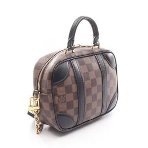 Louis Vuitton Valisette Souple Handbag Canvas Leather Damier Brown Black